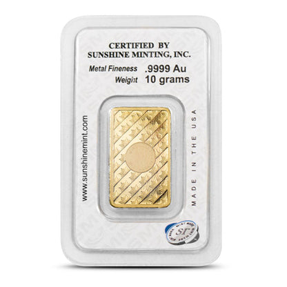 10 Gram Sunshine Gold Bar (New w/ Assay, MintMark SI)
